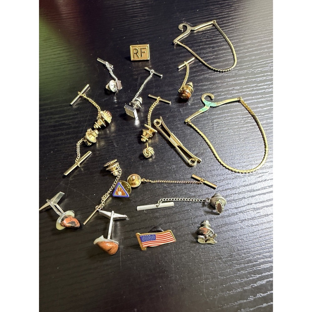 Vintage Mens Tie Tacks Tie Chains Cufflinks Lapel Pins Mixed Jewelry Lot